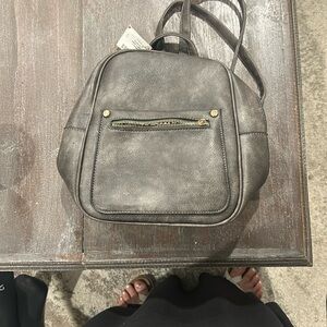 Gray Leather Backpack